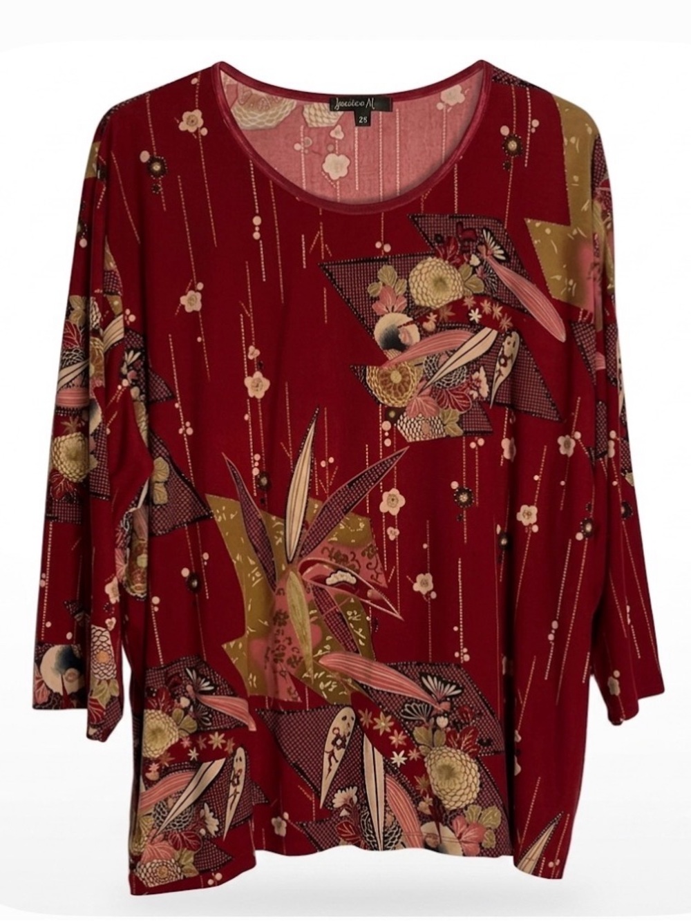 JESSICA MAX Floral Round Neckline Pullover Top, Women’s Size 2X, Red